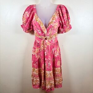 Angie Babydoll Mini Dress Womens S Pink Floral Smocked Boho Cottage Coquette NWT